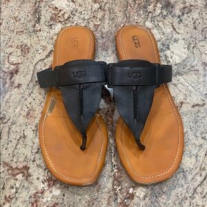 UGG Women's Flip Flop Black Leather Sander Size:12